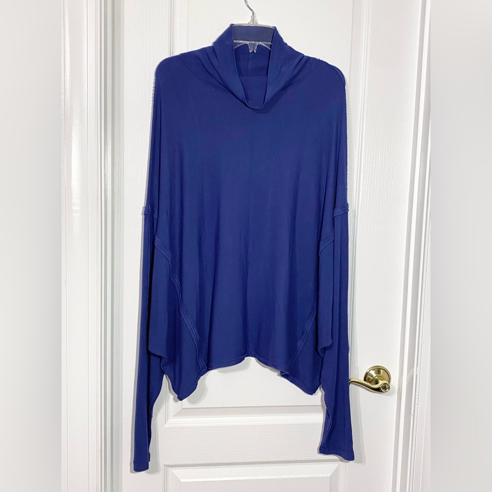 We The Free Draped Cowl Neck Long Sleeve Knit Top Blue Size Large